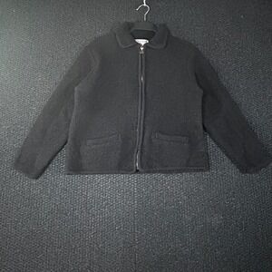 Eminent by Lisa Boiled Wool Crop Jacket Black Full Zip Collared Cardigan Women M